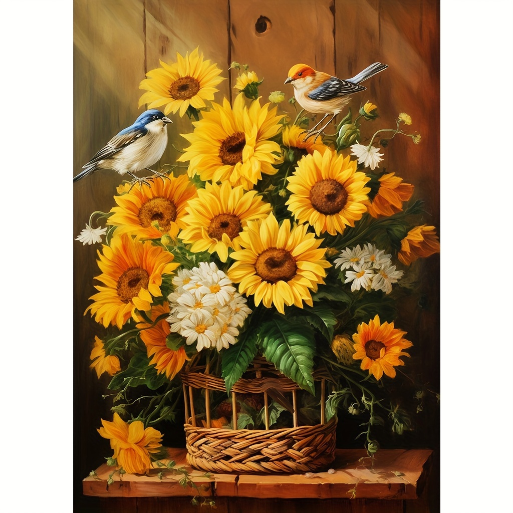 

1pc 30x40cm/11.8x15.7in Without Frame Diy Large Size 5d Diamond Art Painting Sunflowers And Birds, Full Rhinestone Painting, Diamond Art Embroidery Kits, Handmade Home Room Office Wall Decor