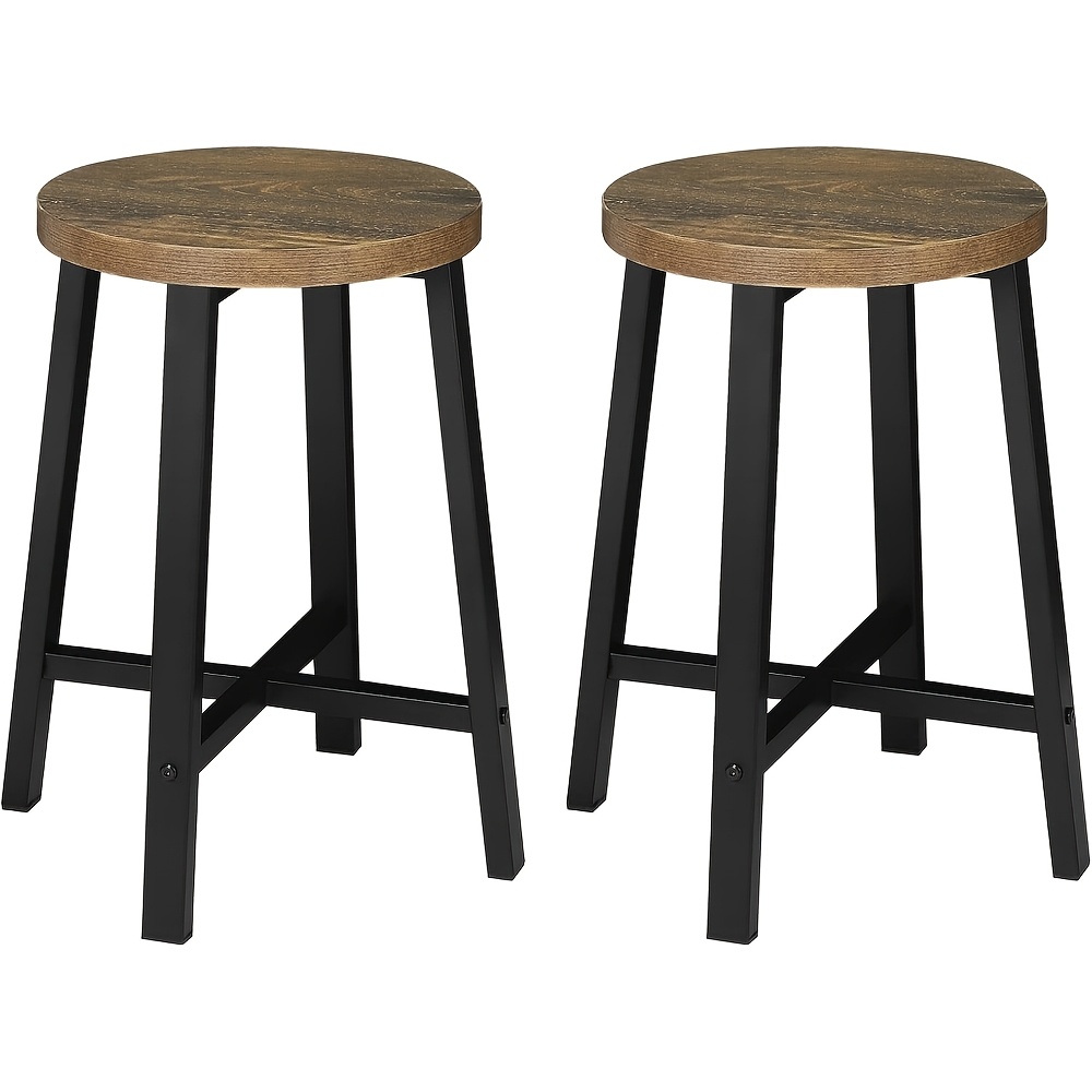 TEMU 2pcs Kitchen Chairs, Black Vintage Wood Grain Dining Room Stools, Metal Footstools, Suitable For Kitchen And Dining Room