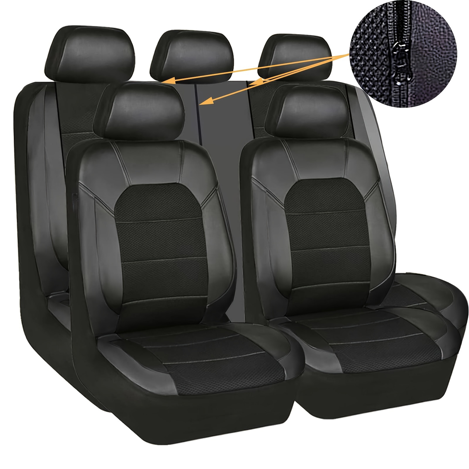 

9pcs Universal Car Seat Cover Full Set Front Rear Cover Fit Solid 40/60, 60/40, 50/50 Split Bench