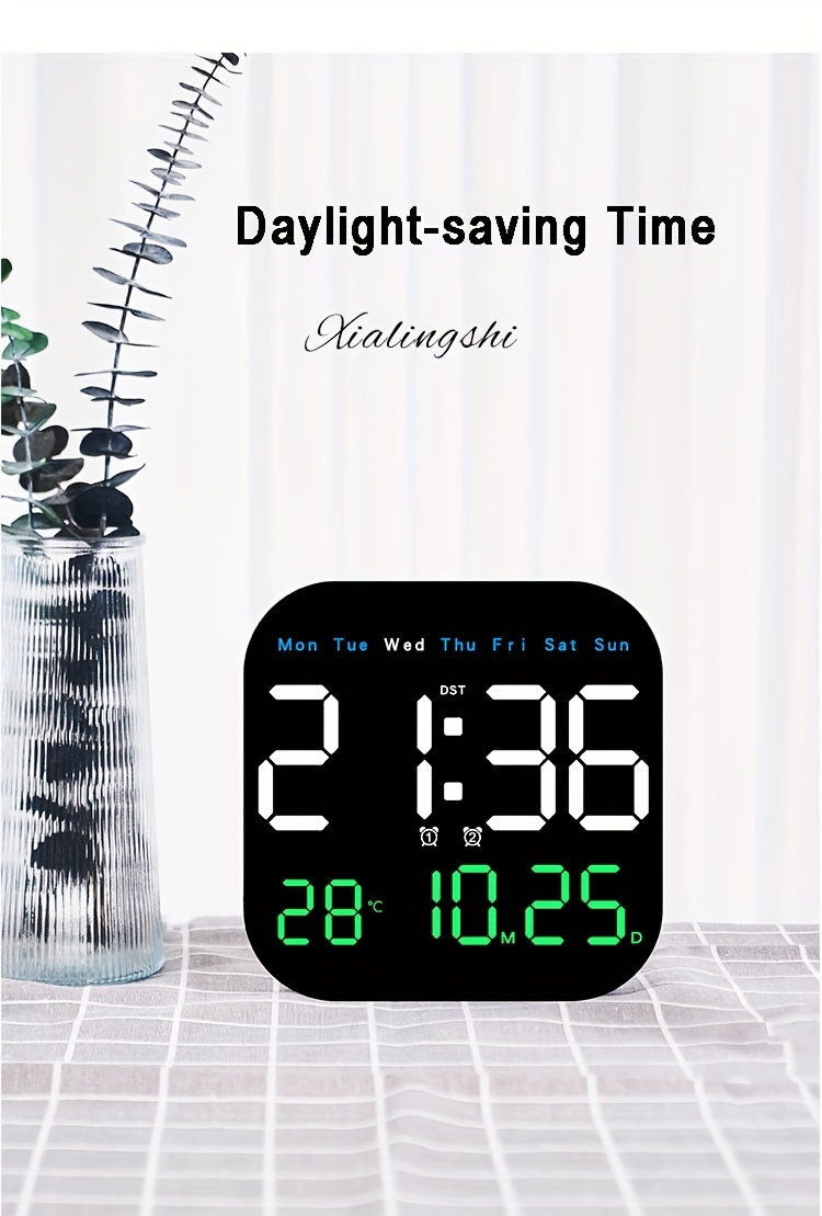 large led digital wall clock with remote control usb powered rechargeable   alarm temperature display calendar for bedroom details 8