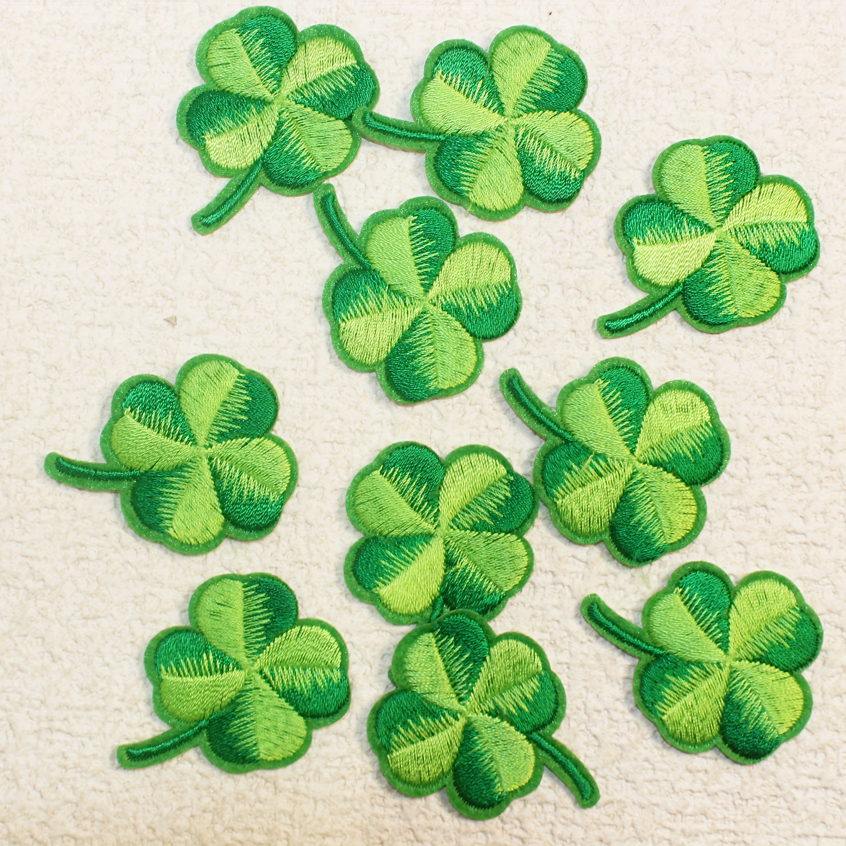 

10-pack Shamrock Clover Iron-on Embroidered Patches, Mixed Green And Cream Colors, Diy Appliques For Clothing, Hats, Bags, Socks Decoration