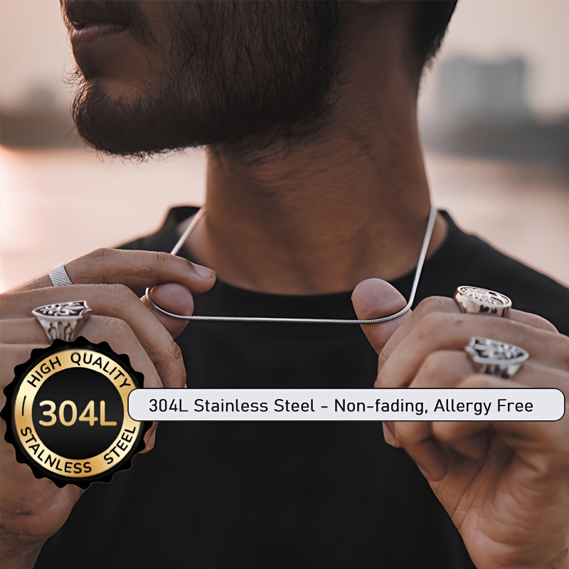E-shop Stilvolle Y2K-Style Herren Hypoallergene 304L Edelstahl Halskette, Solide Silberfarbene 2mm Runde Schlangenkette - Modisches