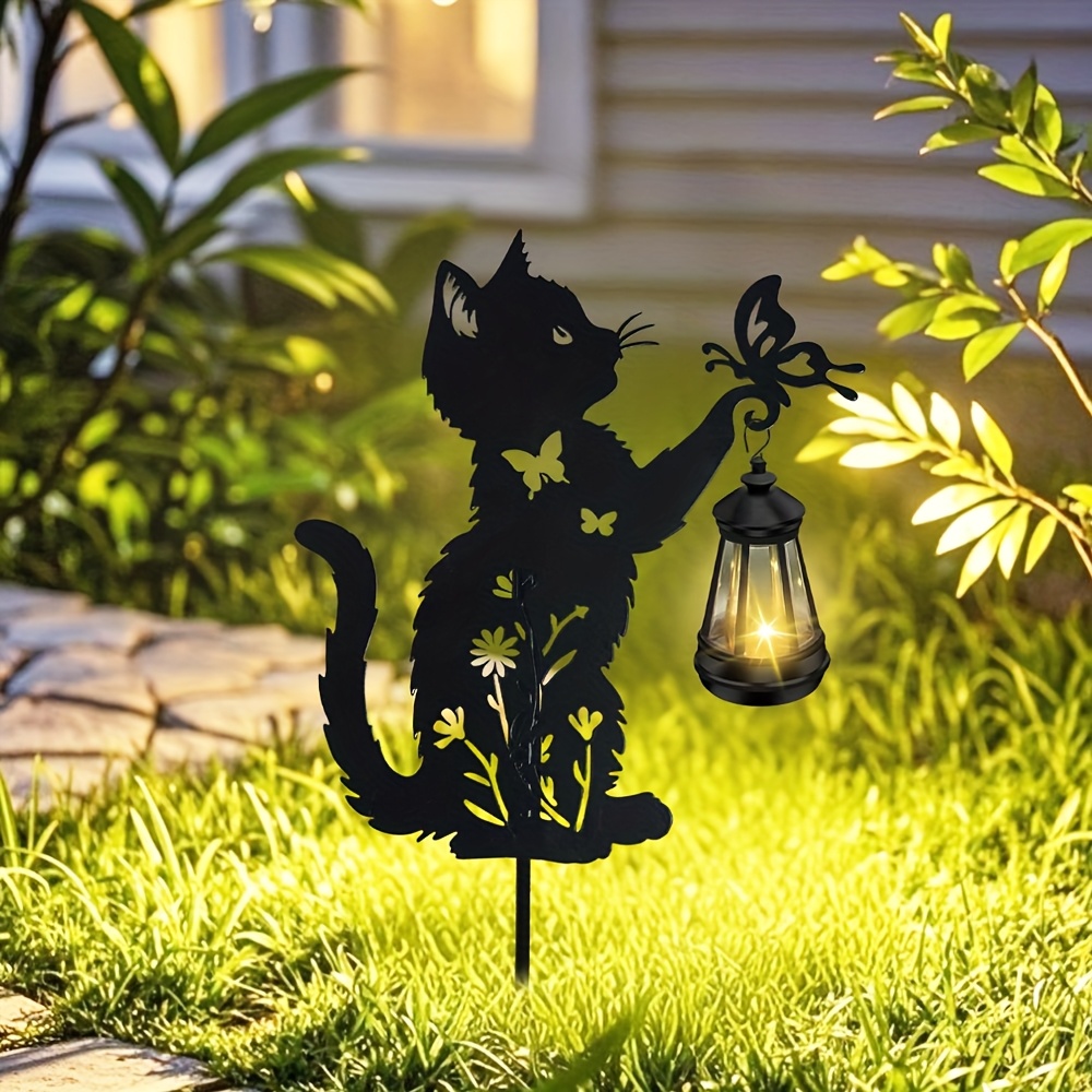 Lampe Solaire Chat Décorative - 11x17 Cm - Résine Résistante - Charge Solaire 6-8h, éclairage 7-9h - Pour Jardin, Terrasse