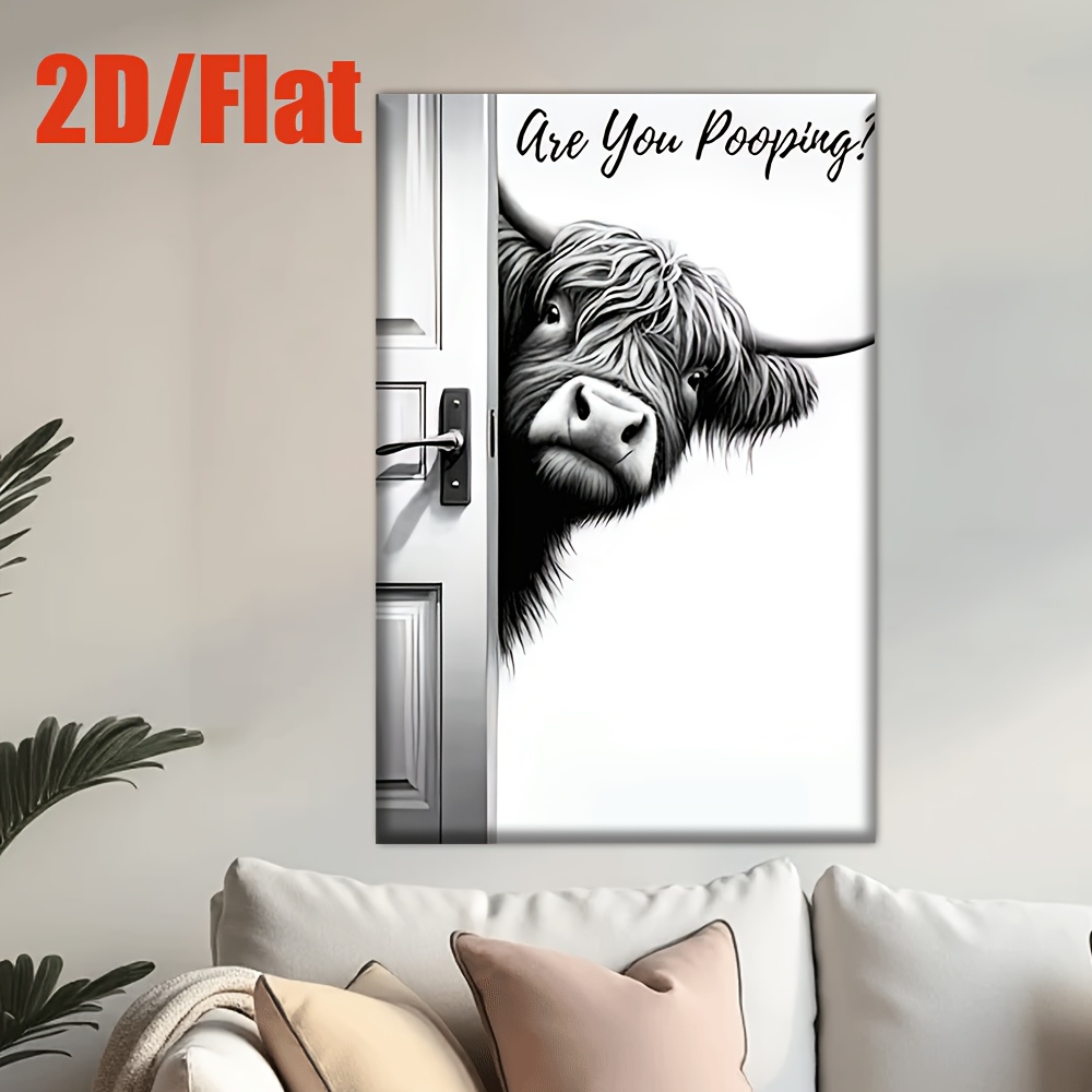 TEMU 2d Flat, 2d Flat []1pcs, Frameless Canvas, Door With Cow, Wall Decor, Bedroom, Office Decor, Wall Art, Living Room, School, Cafe, Abstract, Home