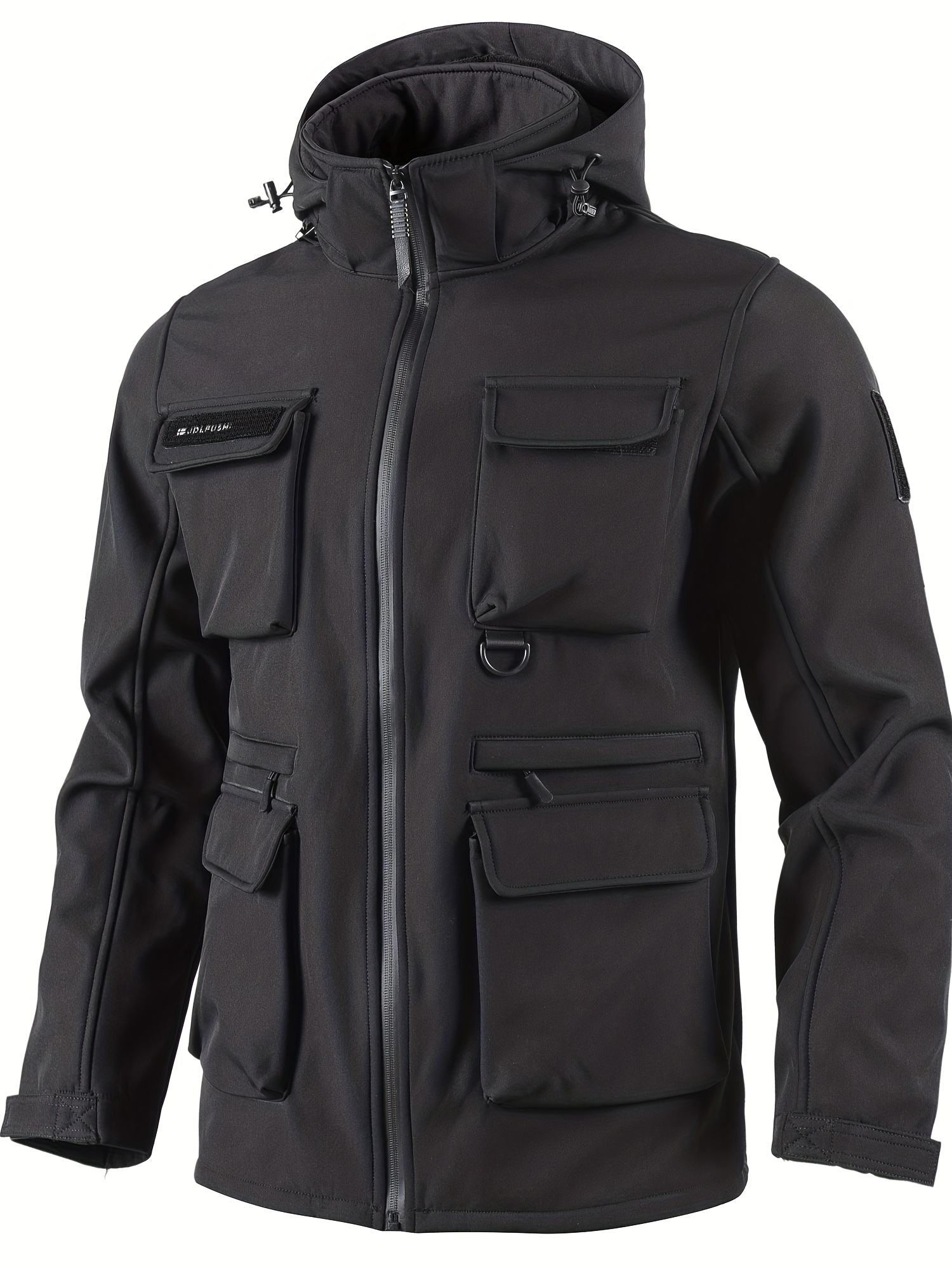 Men's Windproof Fleece-Lined Thickened Jacket with Hood and Multiple Pockets