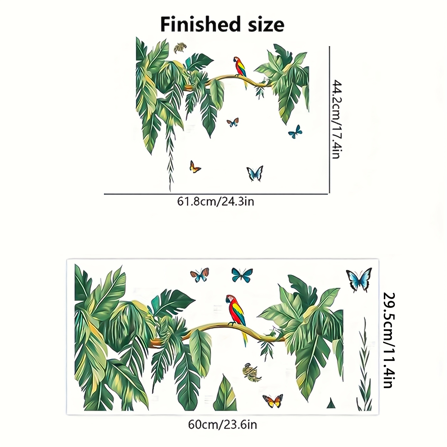 Image of 1pc Tropical Parrot & Monstera Leaf Vinyl Decal - Self-adhesive Removable Contemporary Animal Print Wall Art For Smooth Surfaces, Glossy Finish Home Decor With Palm Fronds & Butterflies Design