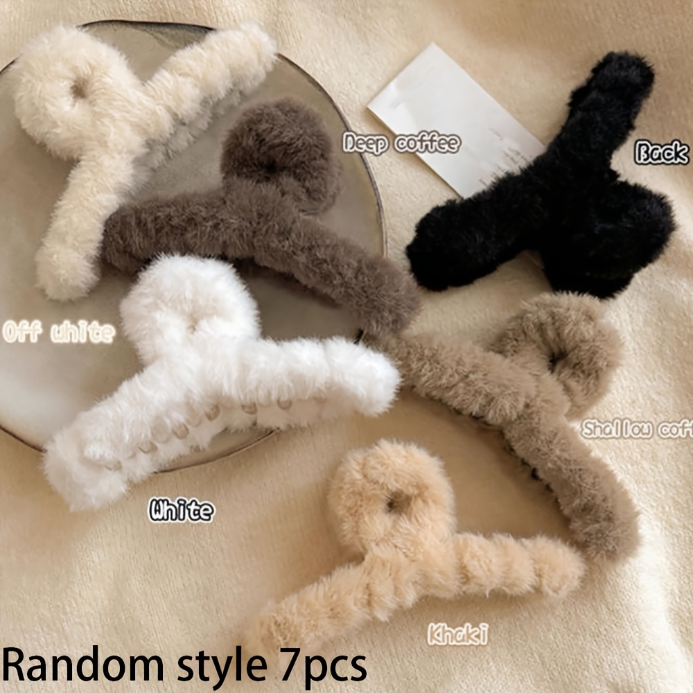 E-shop 7-teiliges Set übergroße Plüsch-Haarspangen, bequeme & lässige, schicke Frisur-Accessoires, geeignet für Pendeln, Freizeit, Urlaub, modische