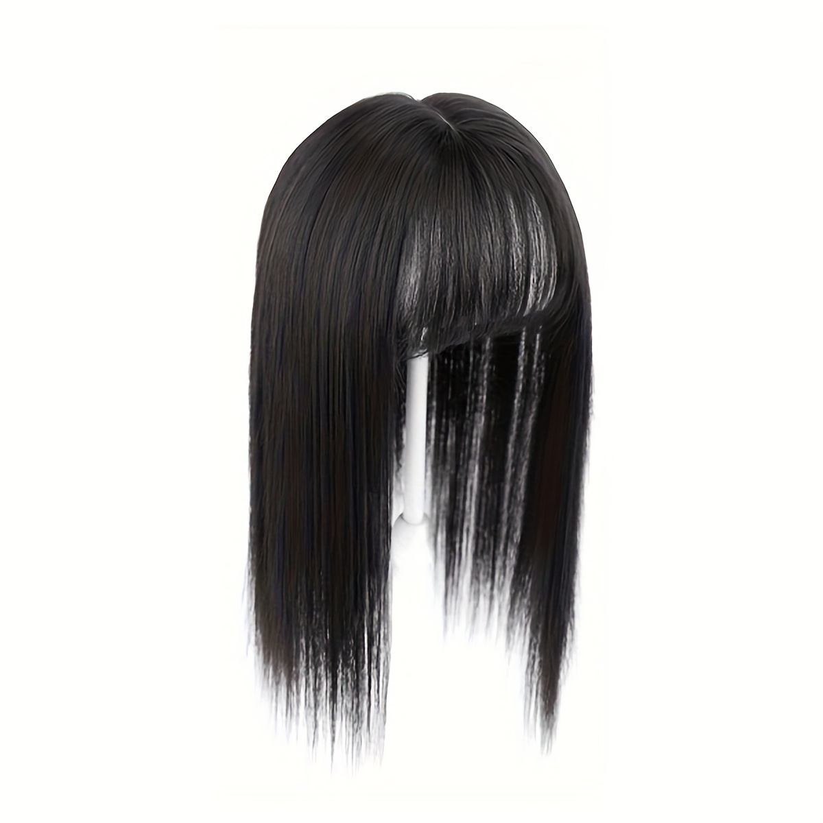 14 inch synthetic hair topper for women with bangs clip in straight hairpiece for thinning hair large base wiglet black with highlights versatile style for all   hair accessories details 1