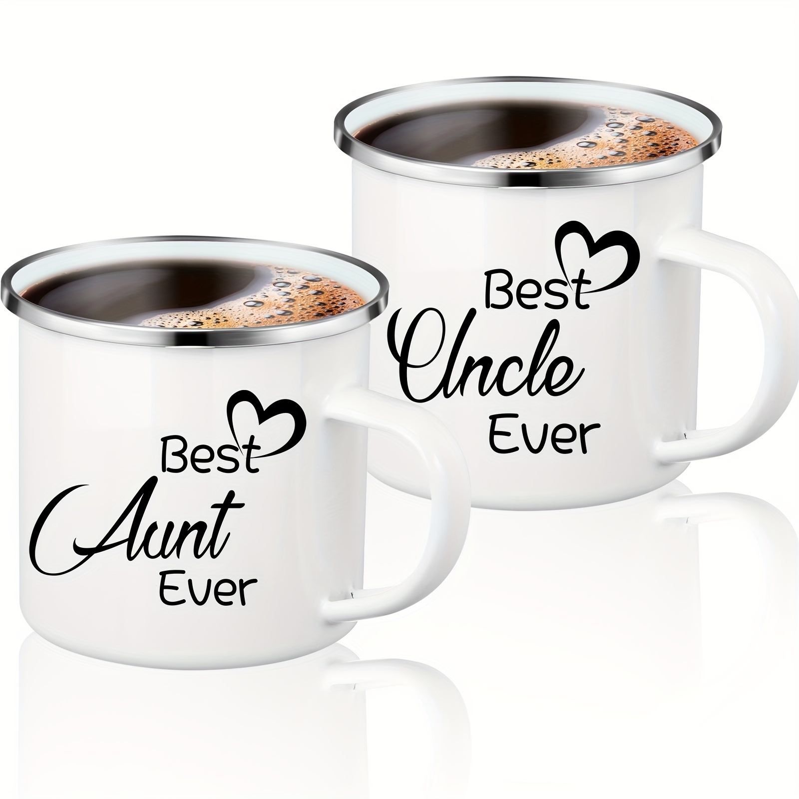 

2pcs Sublimation Best Aunt Ever Best Ever Enamel Coffee Mug Set For Christmas 12oz Camping Tea Camp Drinking Cups Travel Metal Skinny Mug With Silvery Rim For Camping Picnic Office Home