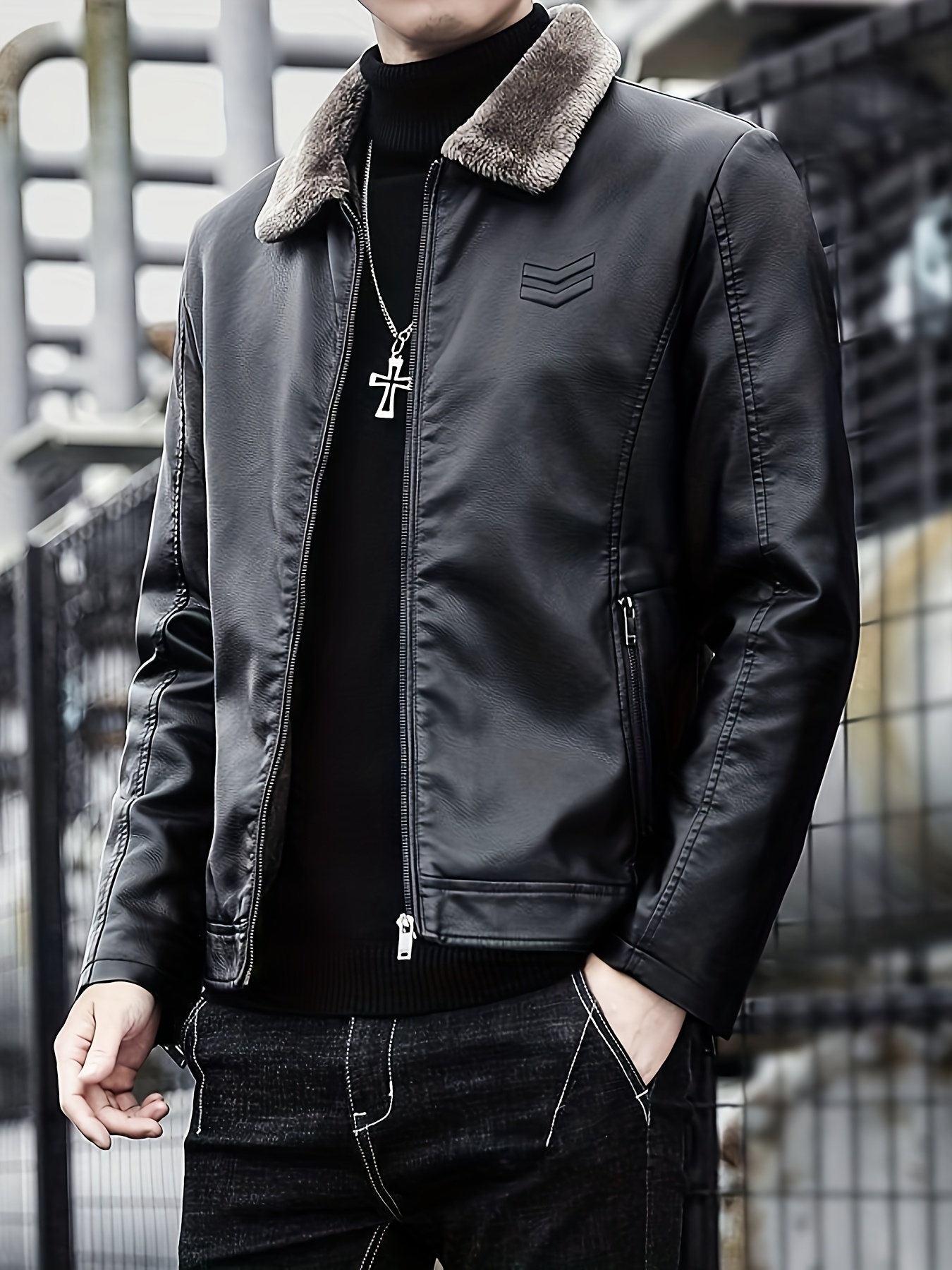 mens fit full zip fur collar thickened Temu Pakistan