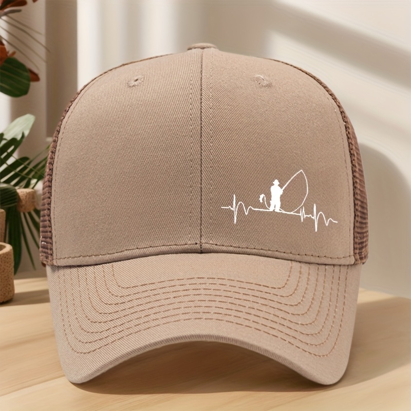 E-shop Hochwertige Angelkappe, Frühling/Sommer Mesh Atmungsaktiv Schweißableitend Outdoor Freizeit Sport Sonnenhut, Moderne Bedruckte Angelkappe