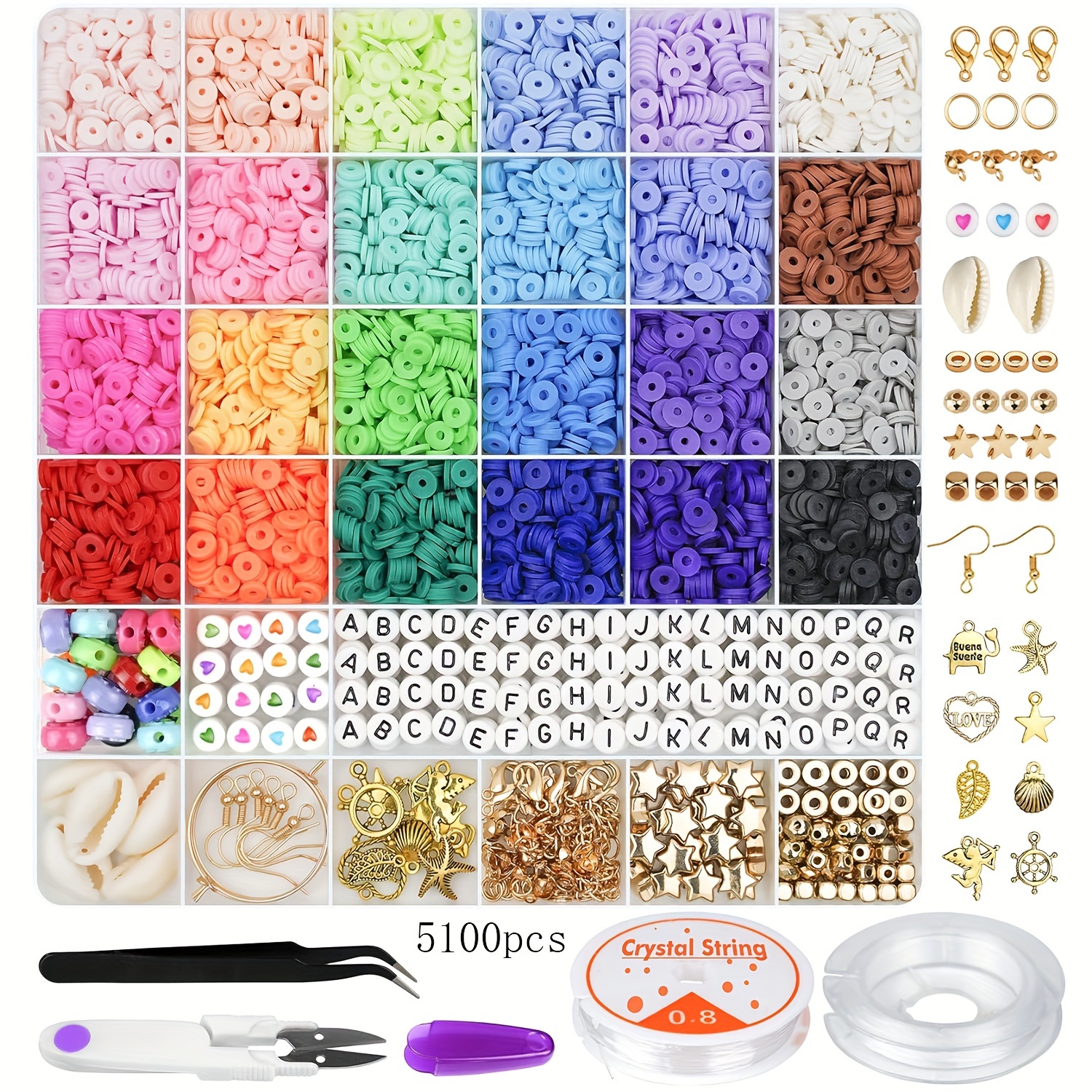 5100/6000Pcs Clay Beads Bracelet Making Kit, Flat Preppy Beads for Friendship Jewelry Making, Polymer Heishi Beads with Charms for Jewelry Making