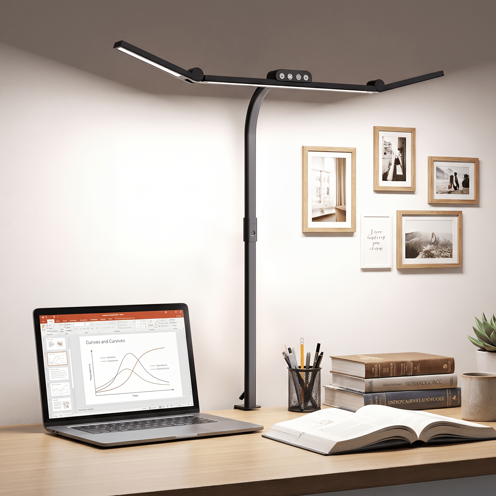 Image of 3-head Gooseneck Office Desk Lamp With Clips, 5 Brightness Adjustable And Temperature, Touch Control, Eye- Flexiable Led Light For Reading Working