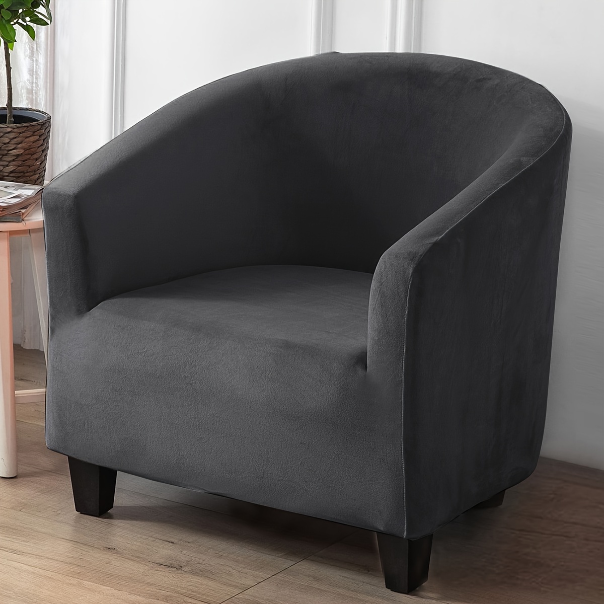 TEMU 1pc Fleece Solid Color Elastic Booth Sofa Cover Sofa Protection Cover Suitable For Living Room Bedroom Restaurant Universal Single Seat