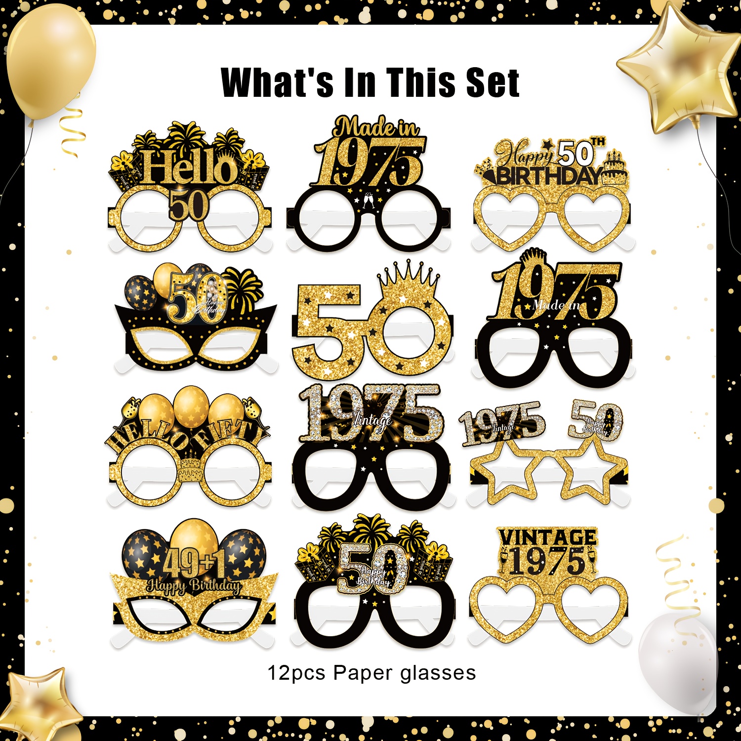 Accessori Per Foto Party 50 Anni - Set 12 Pezzi Per Feste Di Compleanno, Divertenti E Colorati - Foto 4