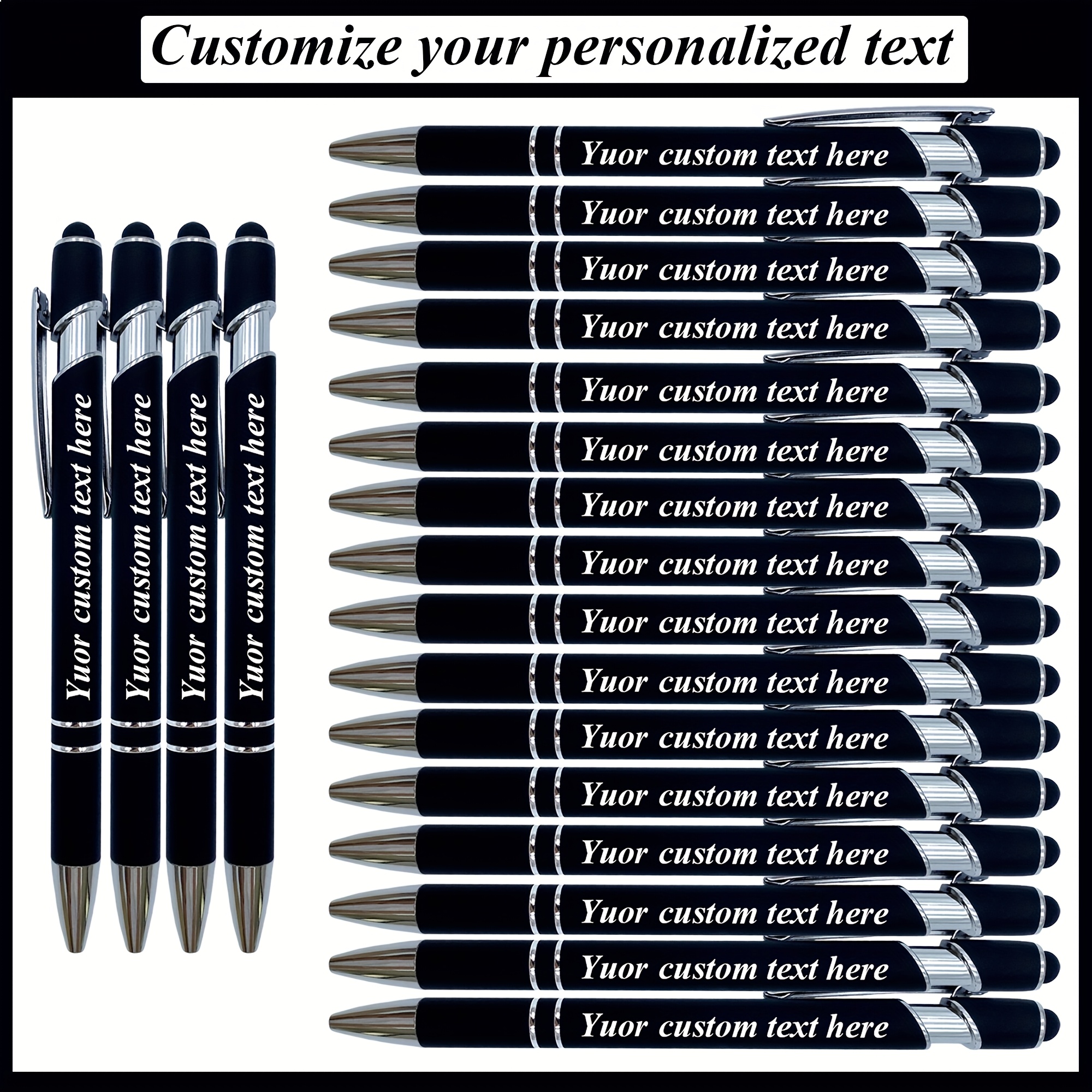 TEMU Custom Engraved 20 Ballpoint Pens - Smooth Writing, Personalized Message, Touchscreen Compatible With Retractable Clip - Perfect For The Office
