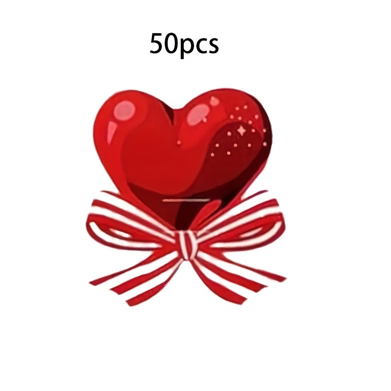 Image of 50pcs Red Heart Bow Lollipop Decoration Card Gift Packaging Box Accessory Lollipop Decoration Card For Party Suitable For Valentine's Day, Mother's Day Gift Small Card