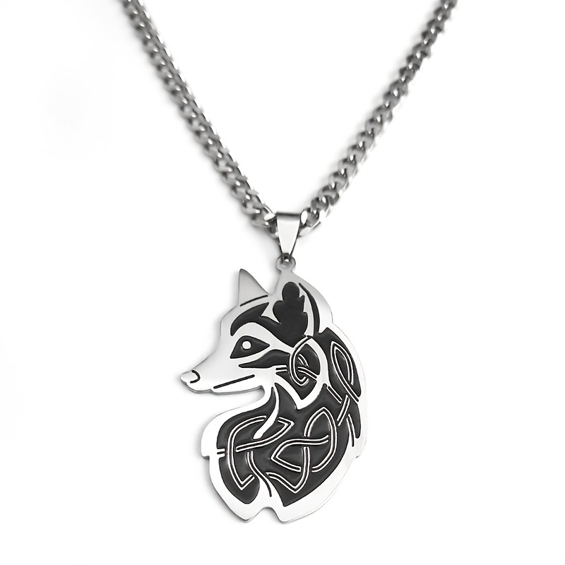 Vintage Embossed Fox Head Pendant Necklace, Forest Wildlife