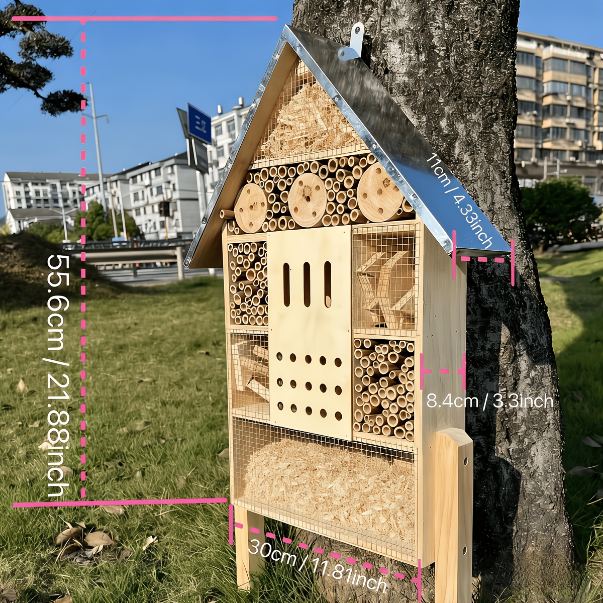 Hôtel à Insectes En Bois Garden Mile Avec Toit Argenté - Maison Écologique Pour Abeilles Papillons Coccinelles