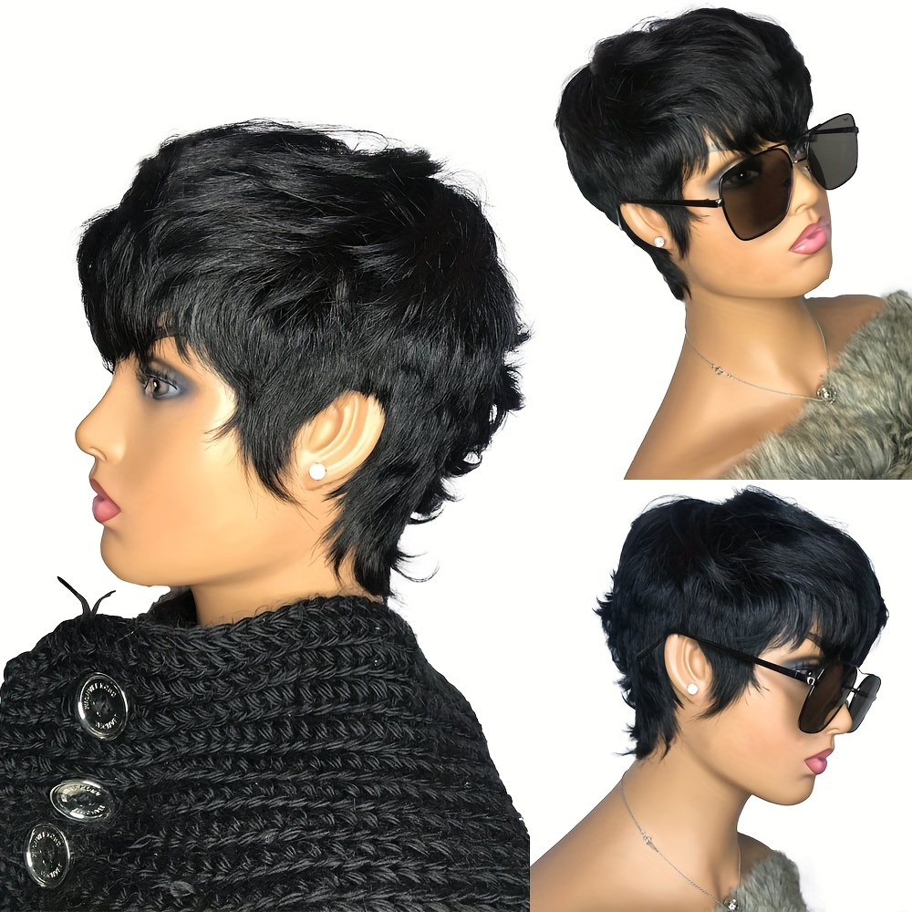 Human Hair Wigs Women Short Pixie Cut Deep Wave Wigs Bangs Temu