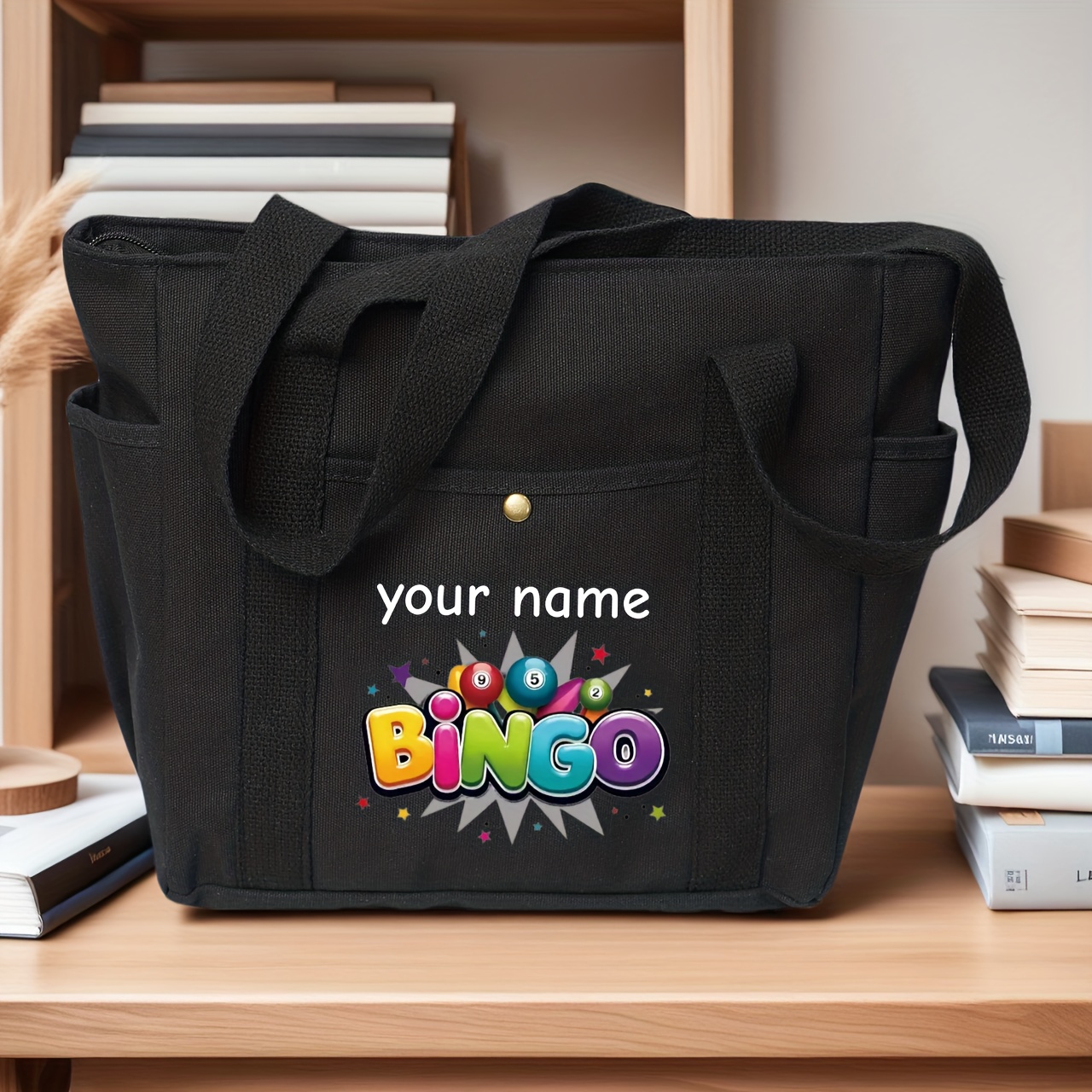 TEMU Customized Name Fashion Bingo Printed Gifts, Suitable For Sisters, Colleagues, Travel Storage Bags, Large Capacity Open Shopping Bags For