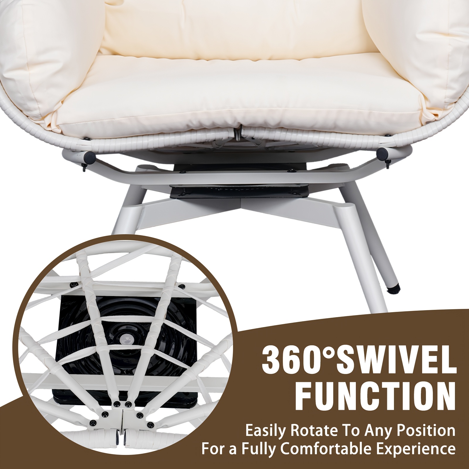 Egg-Shaped Chair That Rotates 360 Degrees, Made of Outdoor Rattan, Featuring Plush And Thick Cushions, with Adjustable And Sturdy Legs, Perfect for Outdoor Settings Like Poolside