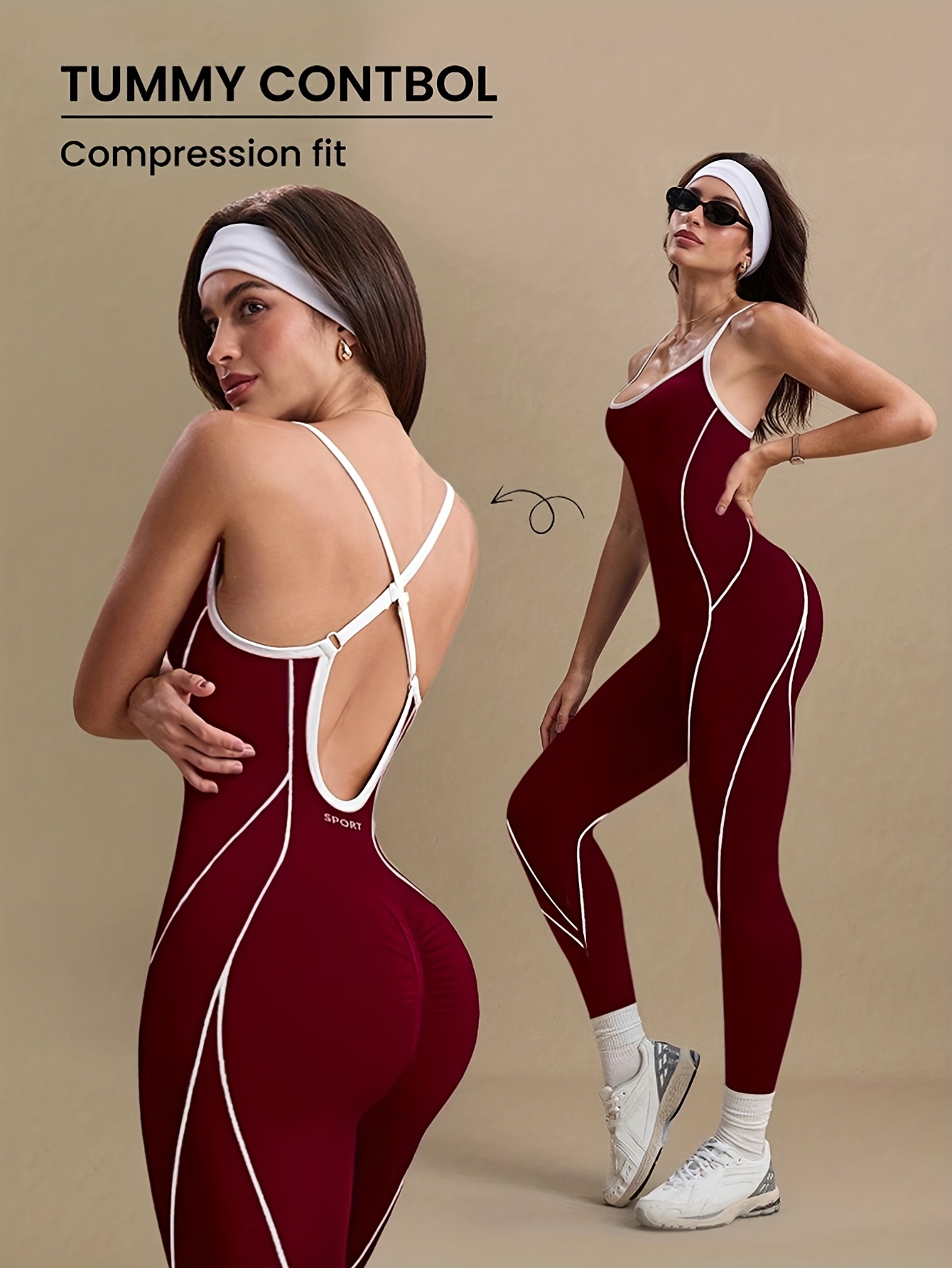 women's seamless yoga jumpsuit, full zip backless one shoulder workout bodysuit with contrast stripe hem, high elasticity tummy control fit, for gym, pilates, casual wear, 1 pc, all season striped athletic outfit