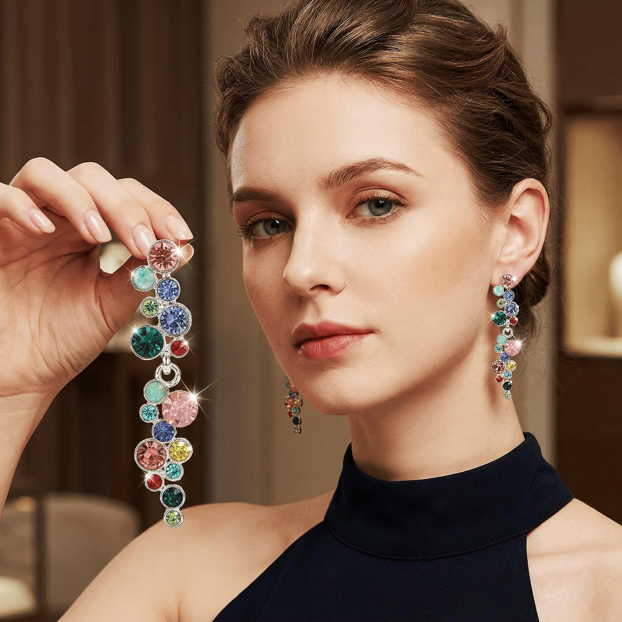 E-shop 1 Paar stilvolle elegante verträumte, blasenfarbene Damen-Ohrringe, silbrige segmentierte dynamische Tropfenohrringe im amerikanischen
