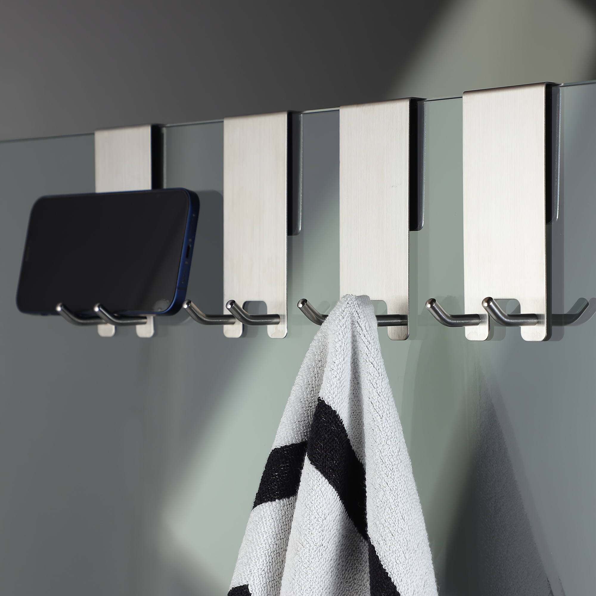Image of Set Of 4 Stainless Steel Rust-proof Hooks With No Drilling Required, Featuring A Stylish For Hanging Bathrobes And Towels, Suitable For Bathrooms, Kitchens, And Bedrooms, Space- Bathroom Additions