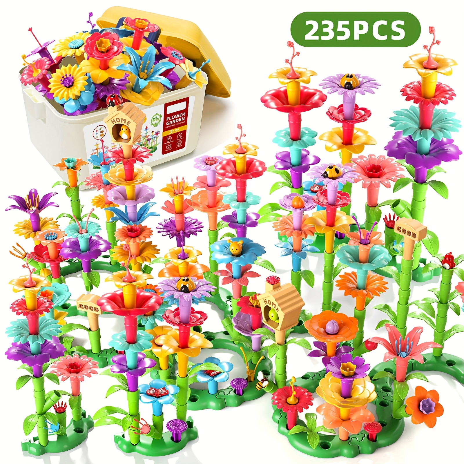 TEMU 81pcs 235pcs Flower Garden Building Toys For Boys And Girls, Stem Toys For Kids, Educational Activity Birthday Gifts