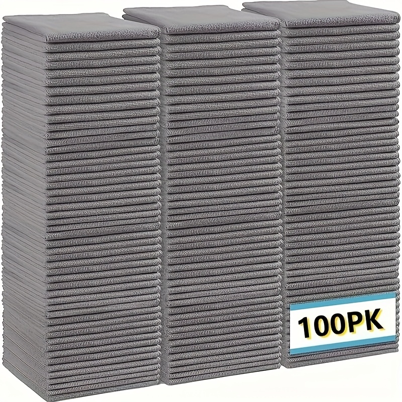 E-shop 100 Stück 12x12 Zoll Mikrofaser-Reinigungstücher – Superweiche, fusselfreie Handtücher für Auto-Detailing, Küche, Bad und Fenster (Grau)