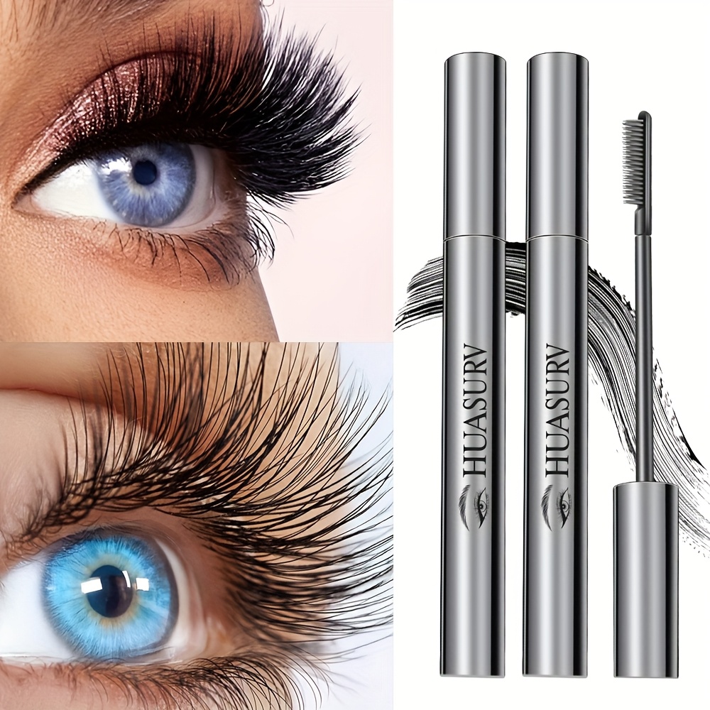 Image of 2 Huasurv Natural Curling Mascara - Black, Volumizing And Lengthening Formula For Full, Thick Lashes, Stylish Mascara Tube | Curling Mascara