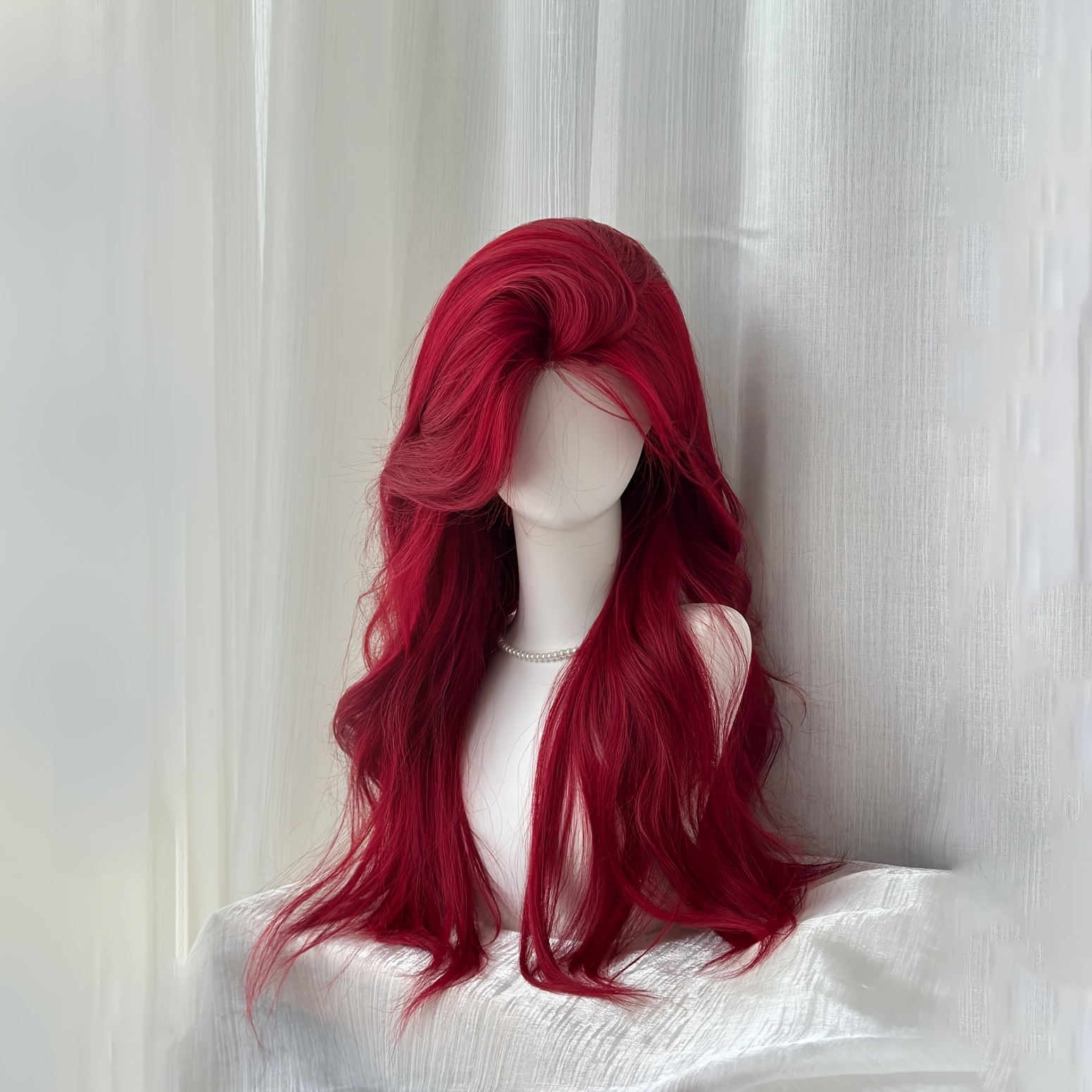 TEMU 26-inch Women's Wig With A Wavy Bob And Fluffy Bangs, Featuring A Vibrant Red Color And Large Waves, Embodying A Y2k And Western Style Sexy And