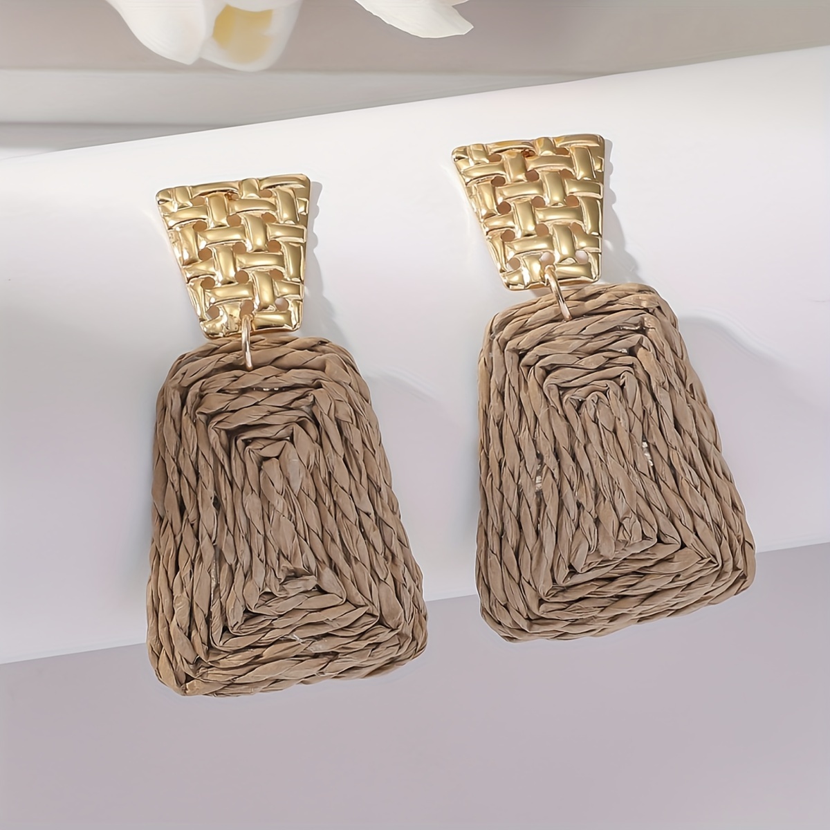 Geometric Raffia Grass Dangle Earrings Boho Party Style