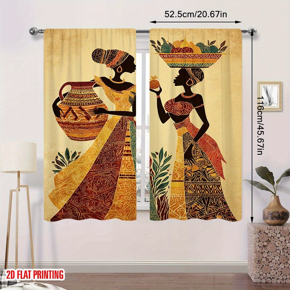 TEMU 2d Flat, 2pcs Set, 2d Flat Print African Tribal , Home Decor > Window Treatments > Curtains & Drapes > Curtain Panels, Polyester, Perfect For