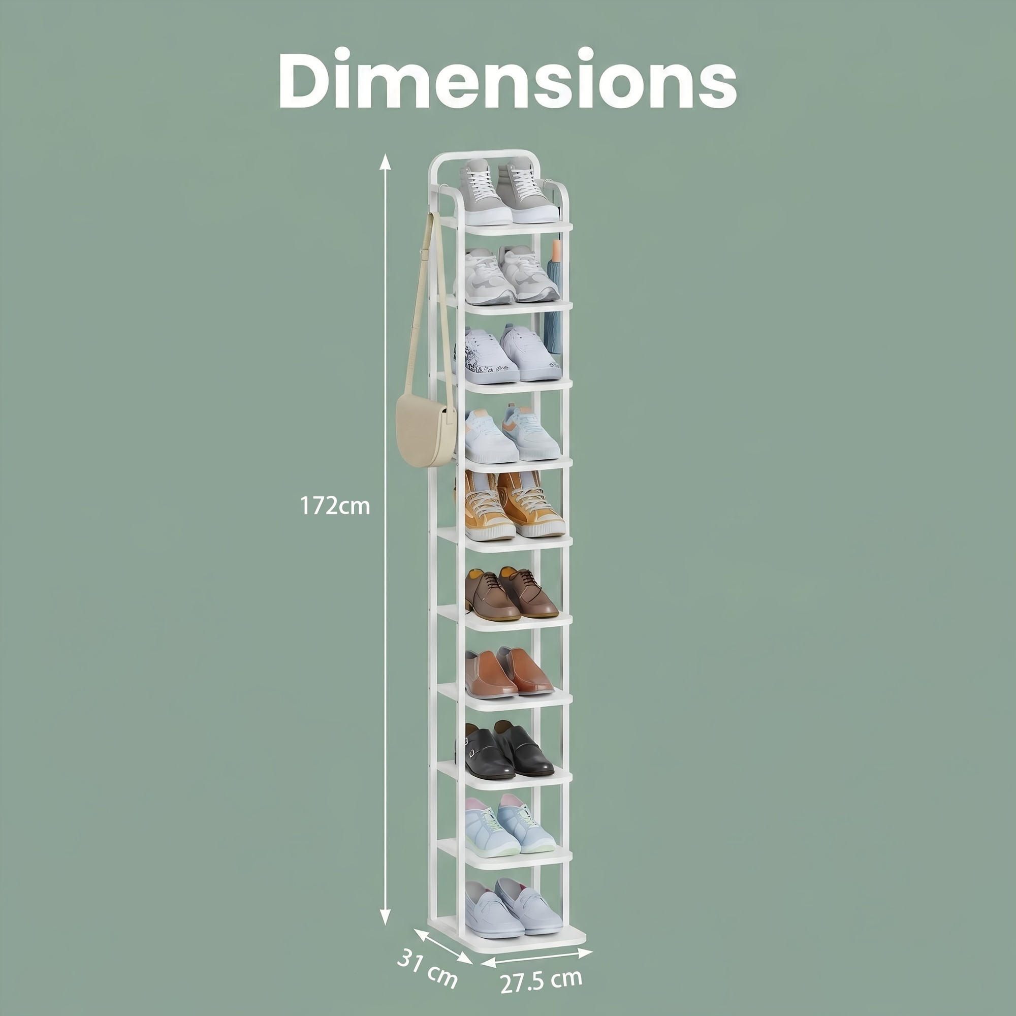 Narrow Shoe Rack With 10 Open Storage Compartments, Tall Shoe Rack, Side Anti-slip Panels, And A Stable, Tip-resistant Design, Ideal For And Small Homes