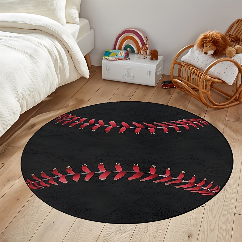 

Baseball Rug - 1pc, Soft Plush, Non-slip, Machine Washable, Suitable For Bedroom, Living Room, Nursery, Playroom, Valentine's Day Decor, Low Pile, Machine Made, Polyester Material, 59in/150cm Diameter