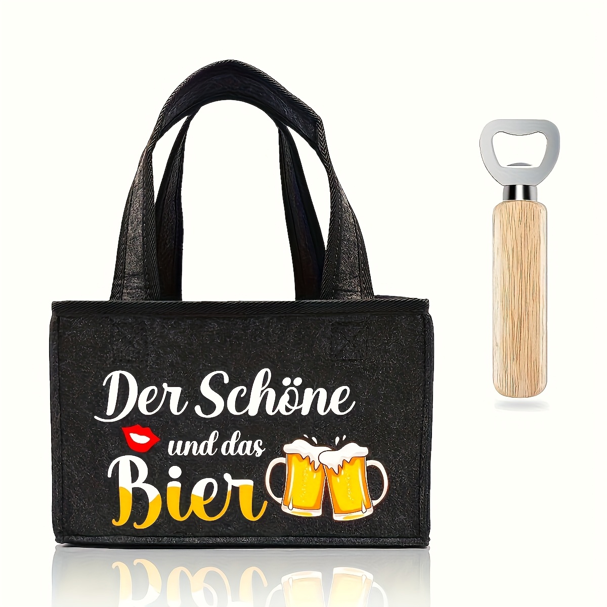 Gift For Her/him Men's Gift, Felt Beer Tote Bag, 6-pocket Felt Beer Carrier With Exquisite Wooden Bottle Opener, Beer Shoulder Bag, Gift For Men