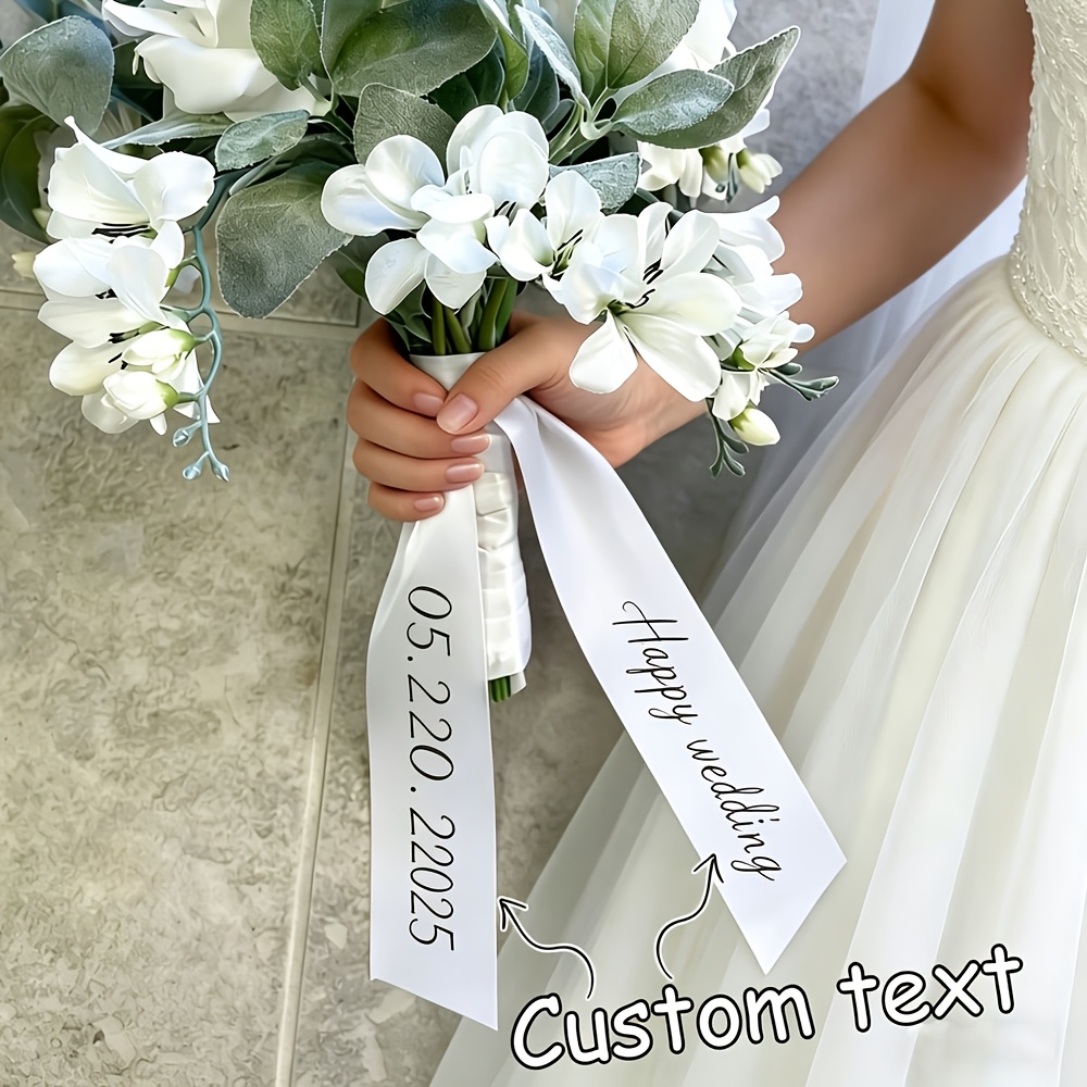 TEMU Custom Satin Ribbon For Wedding Bouquets - Personalized With Name & Date, Ideal For Bridal Flowers, Showcasing Unique Vows, Wedding Favor