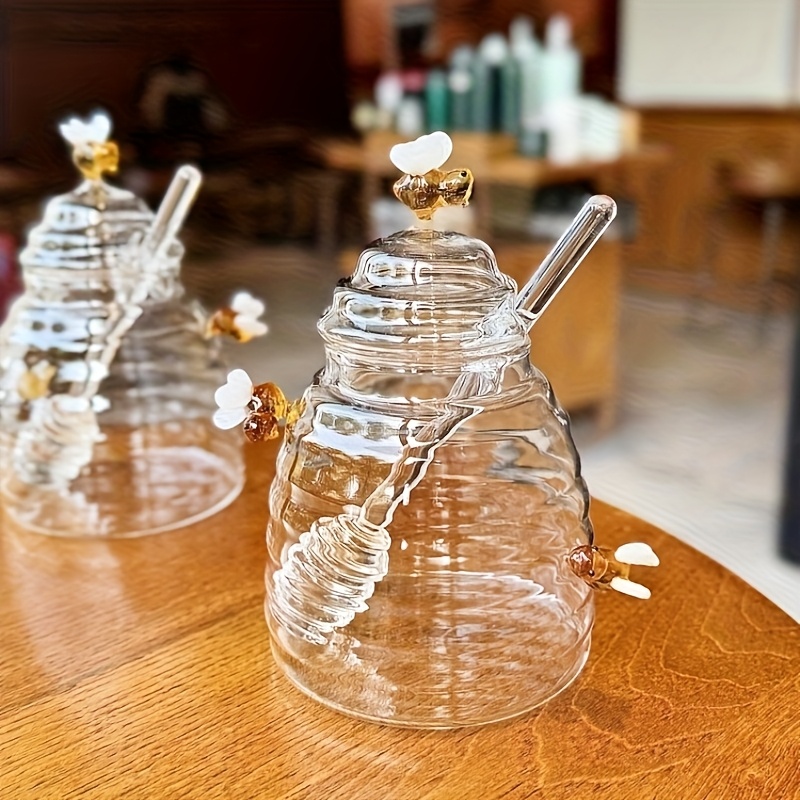 TEMU Extraordinary Art Honey Jar - Elegant Honey Pot With Golden Lid & Cap, Kitchen Decor For Home, Dining, Or Gift - Durable & Stylish Honey, Honey
