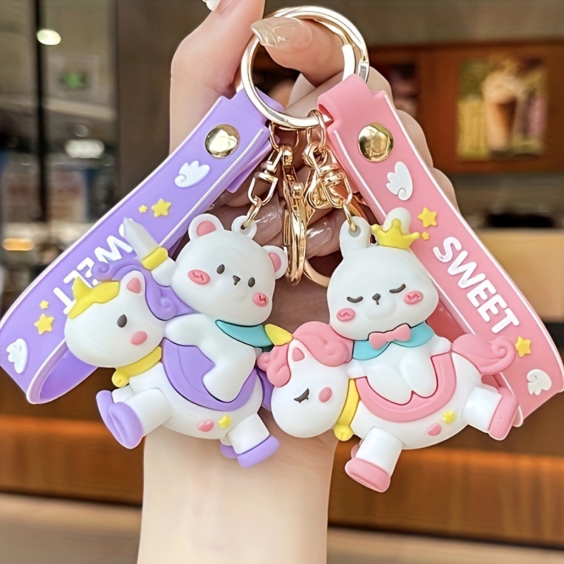 1 Pair Couple Bear Bunny Plush Keychain Toys Floral Cloth - Temu Canada