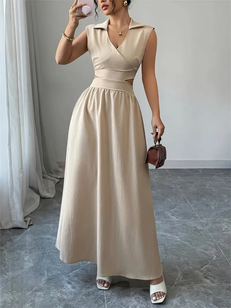 elegant beige asymmetrical sleeveless peplum dress v - Temu Kuwait elegant beige asymmetrical sleeveless peplum dress v - Temu Kuwait