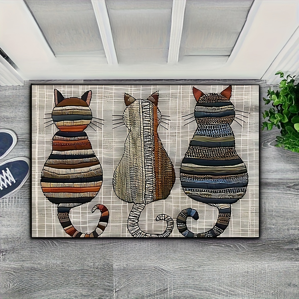 TEMU 1pc Of A Cute Cat Silhouette Printed Rectangular Outdoor Doormat, Made Of Polyester Material, Non-slip Entrance Mat Suitable For Indoor/outdoor