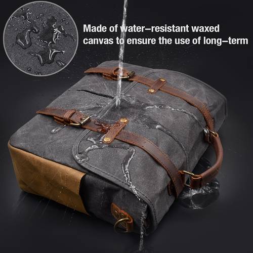 vintage genuine leather waxed canvas messenger bag 15 6 waterproof laptop briefcase with adjustable strap multiple compartments and durable stitching for or daily laptop bag