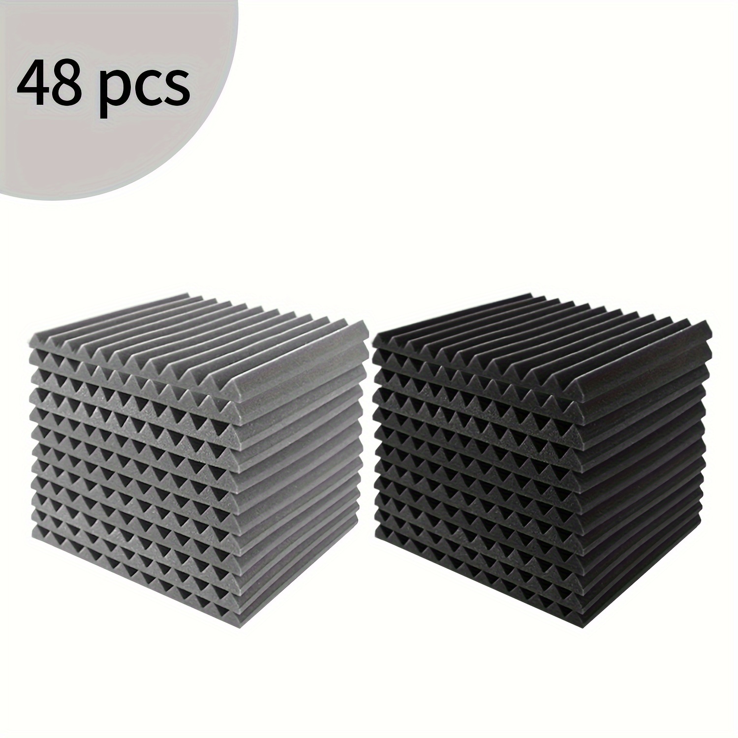 Image of 48pcs Acoustic Foam Panels, Studio Soundproofing Wedges, Soundproof Padding, 1"×12"×12" Wedges, Absorption Treatment Sponge Acoustic Treatment Foam, Great For Bedroom, Studio, Office, Black And Gray