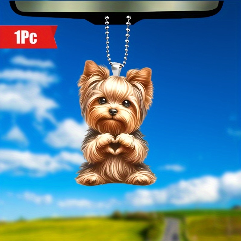 

1pc Yorkie Dog With Heart Gesture Acrylic Car Pendant, Realistic Mirror Hanging Ornament, Christmas Tree Decor, Couple Gift, Home Decor, Keychain, Backpack Charm, Car Interior Accessory