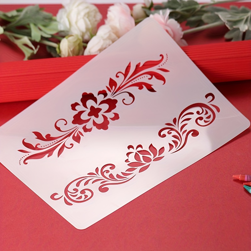 

1pc Reusable Floral Vine Edge Stencil For Diy Crafts - Decorative Hollow Pattern Template For Painting On Paper, Wood & Canvas