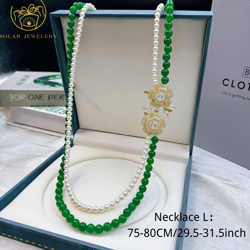 Women's Vintage-Style Green & White Double-Layered Necklace