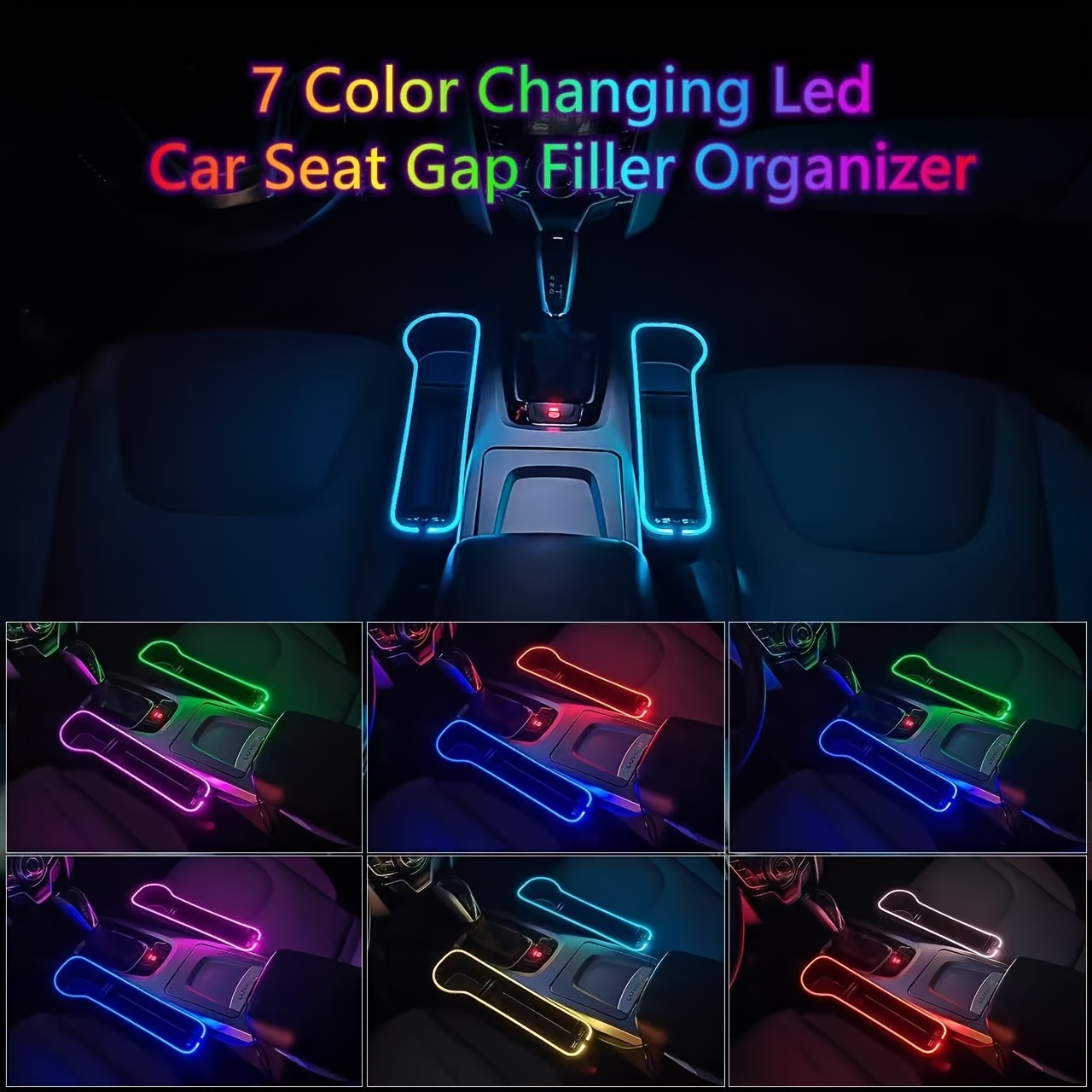 TEMU 2 Car Seat Storage Boxes, 7 Ambient Lighting , Dual Usb Fast Charging Ports, Mobile Phone Holder Storage Boxes. Practical Accessories For Car Interior Decoration.