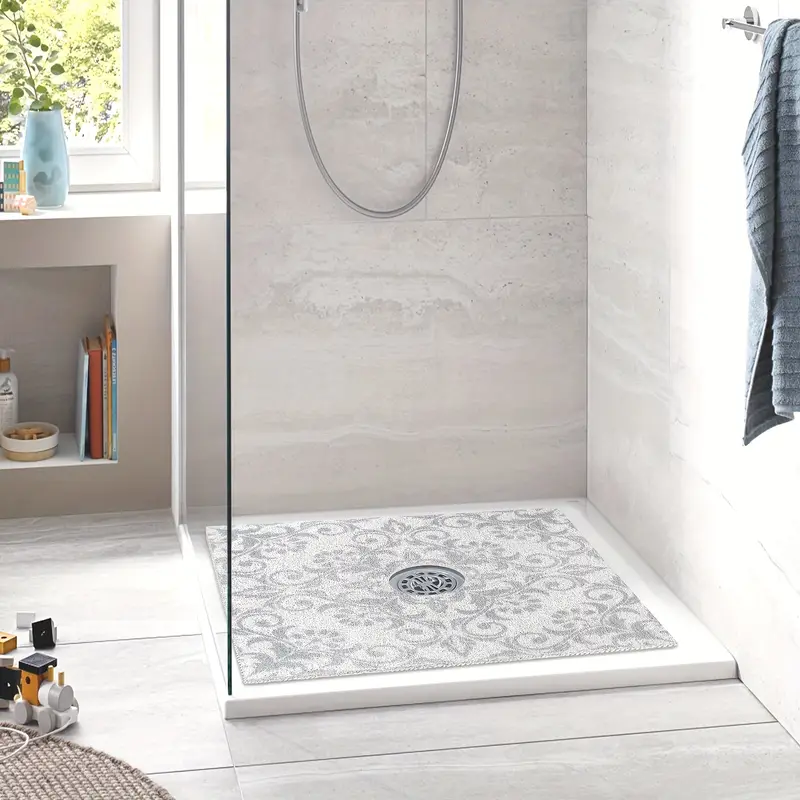 1pc gray floral pvc bath mat 23 62 23 62 inches 31 5 31 5 inches quick dry non slip shower mat with soft loofah sole durable comfortable and safe for bathroom safety bathroom ma Product details 4